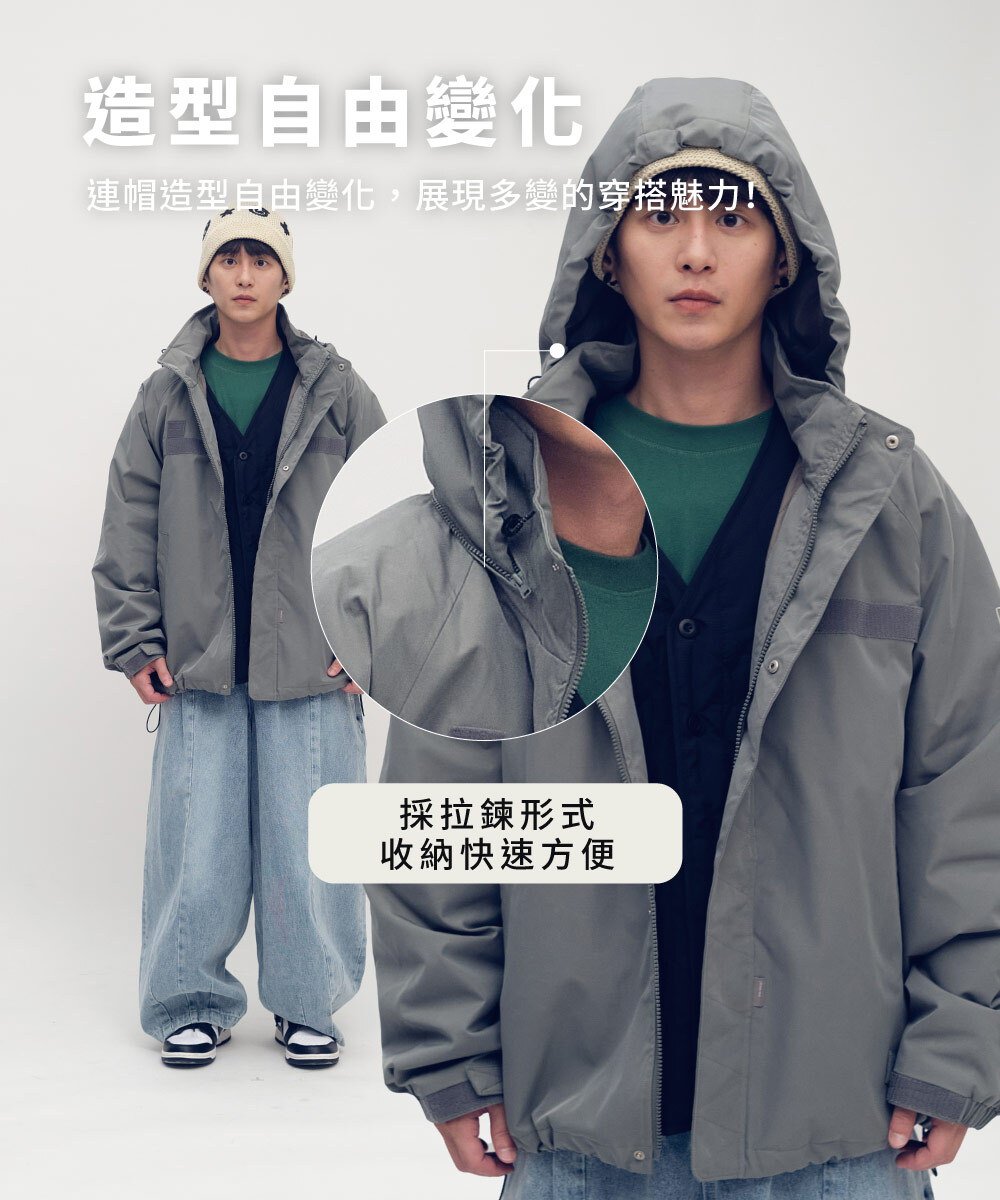 【預購】防潑水立領連帽鋪棉外套