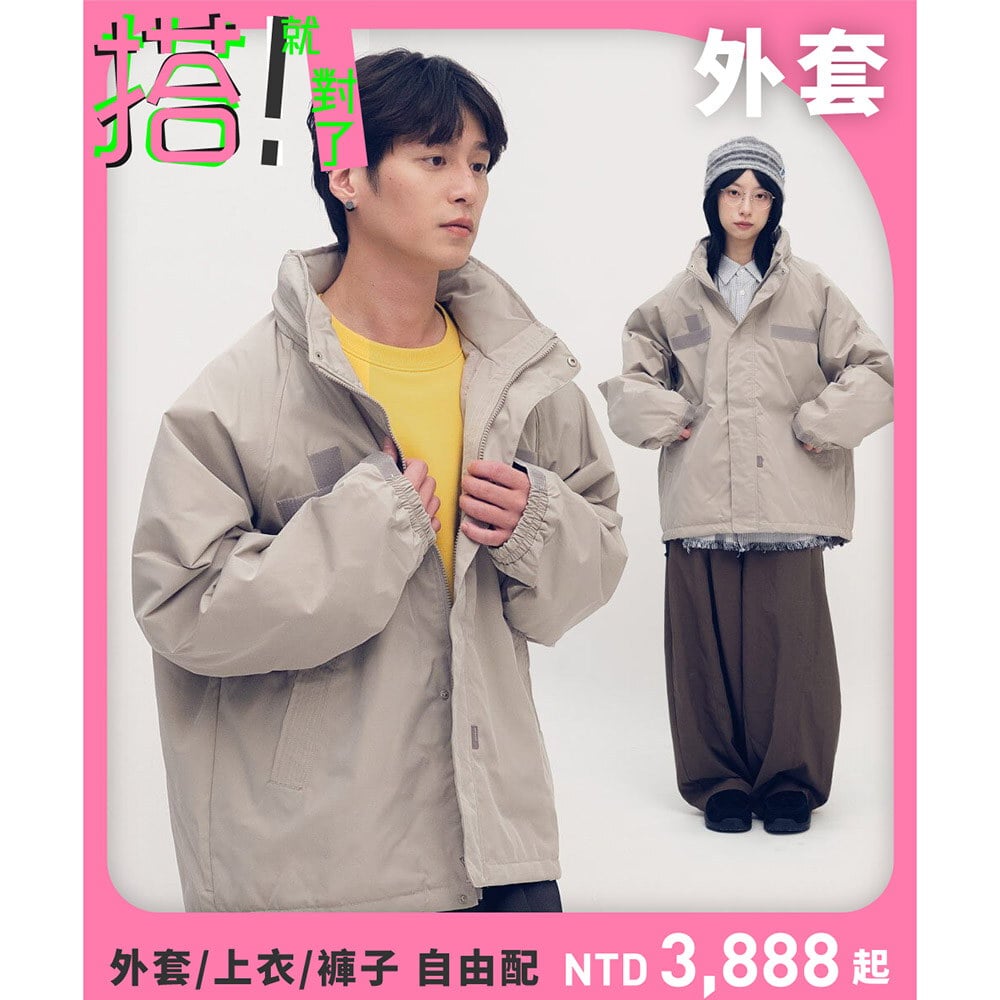 防潑水立領連帽鋪棉外套