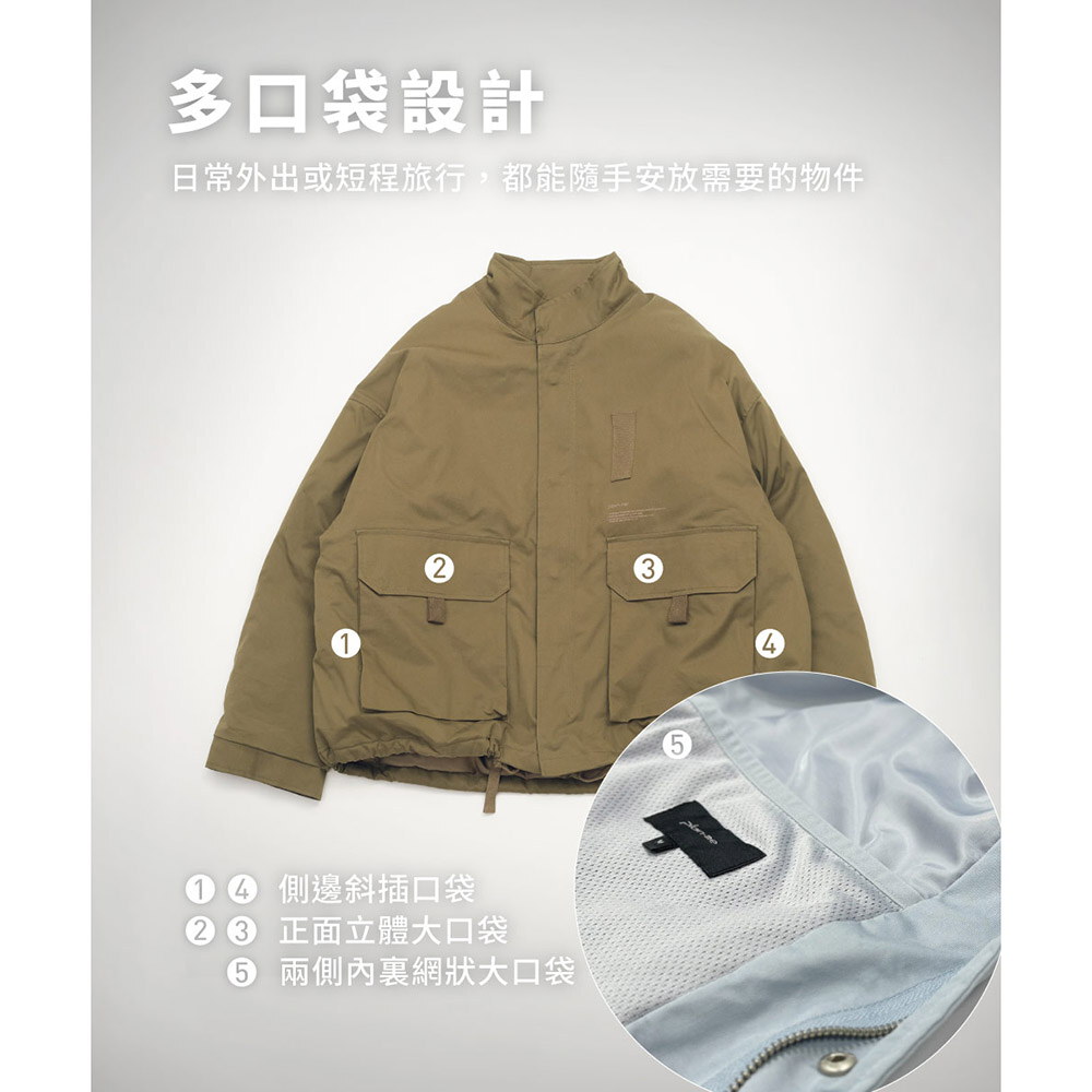 多口袋立領鋪棉外套
