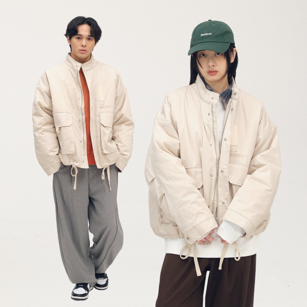 多口袋立領鋪棉外套