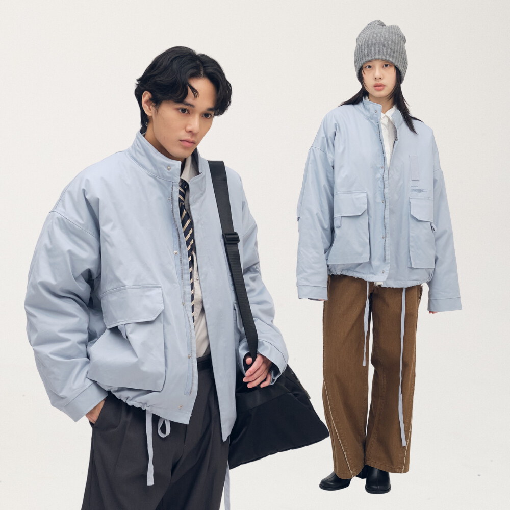 多口袋立領鋪棉外套