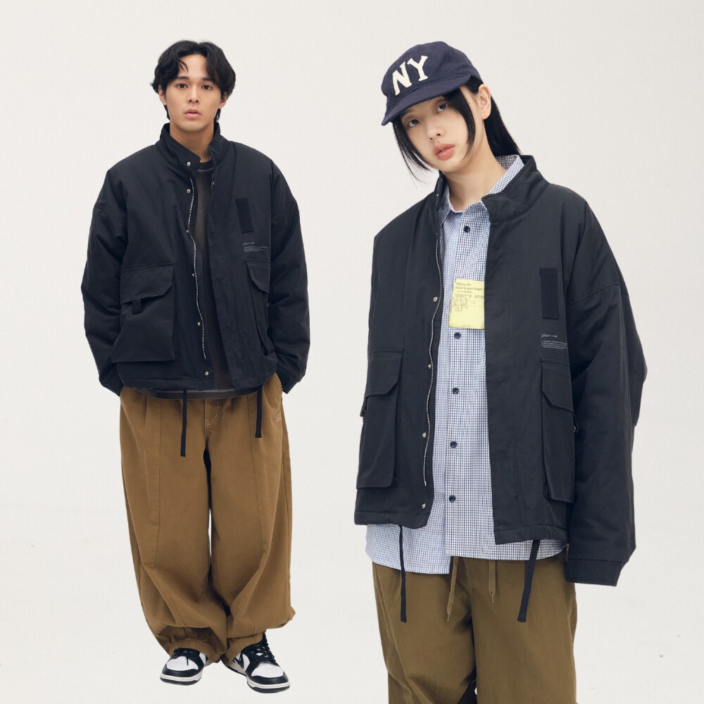 多口袋立領鋪棉外套