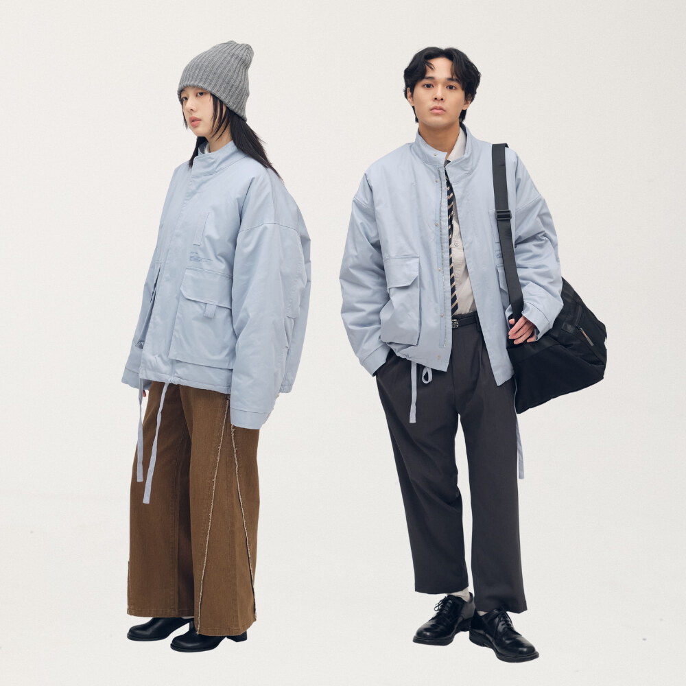 多口袋立領鋪棉外套