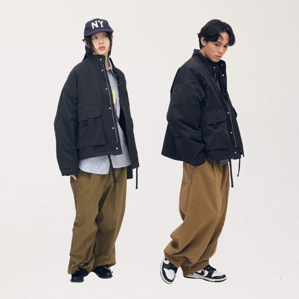 多口袋立領鋪棉外套