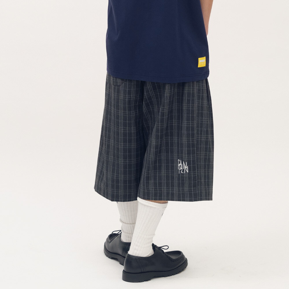 clip by clip 西料格紋打褶七分寬褲