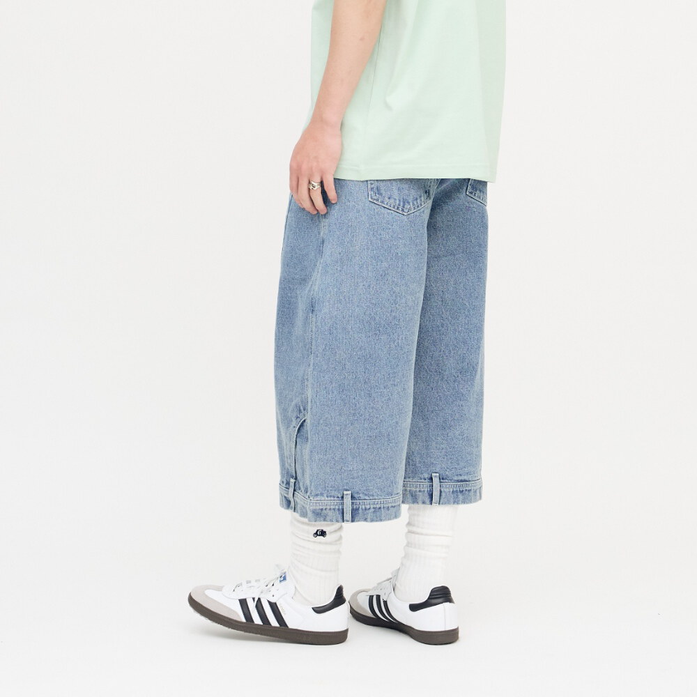 錯視拼接寬鬆牛仔短褲