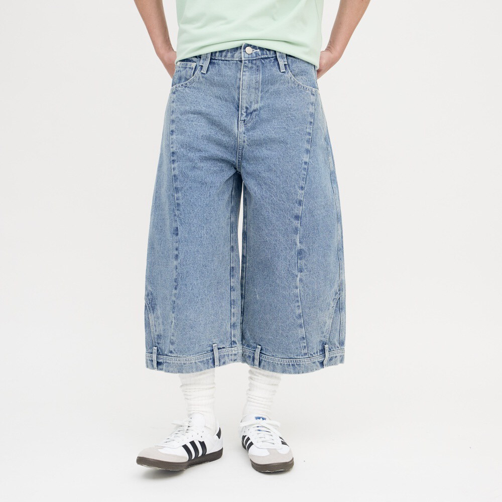 錯視拼接寬鬆牛仔短褲