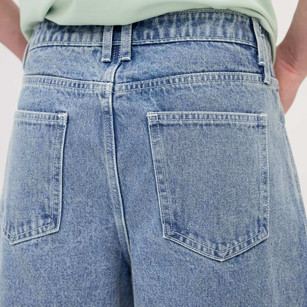 錯視拼接寬鬆牛仔短褲