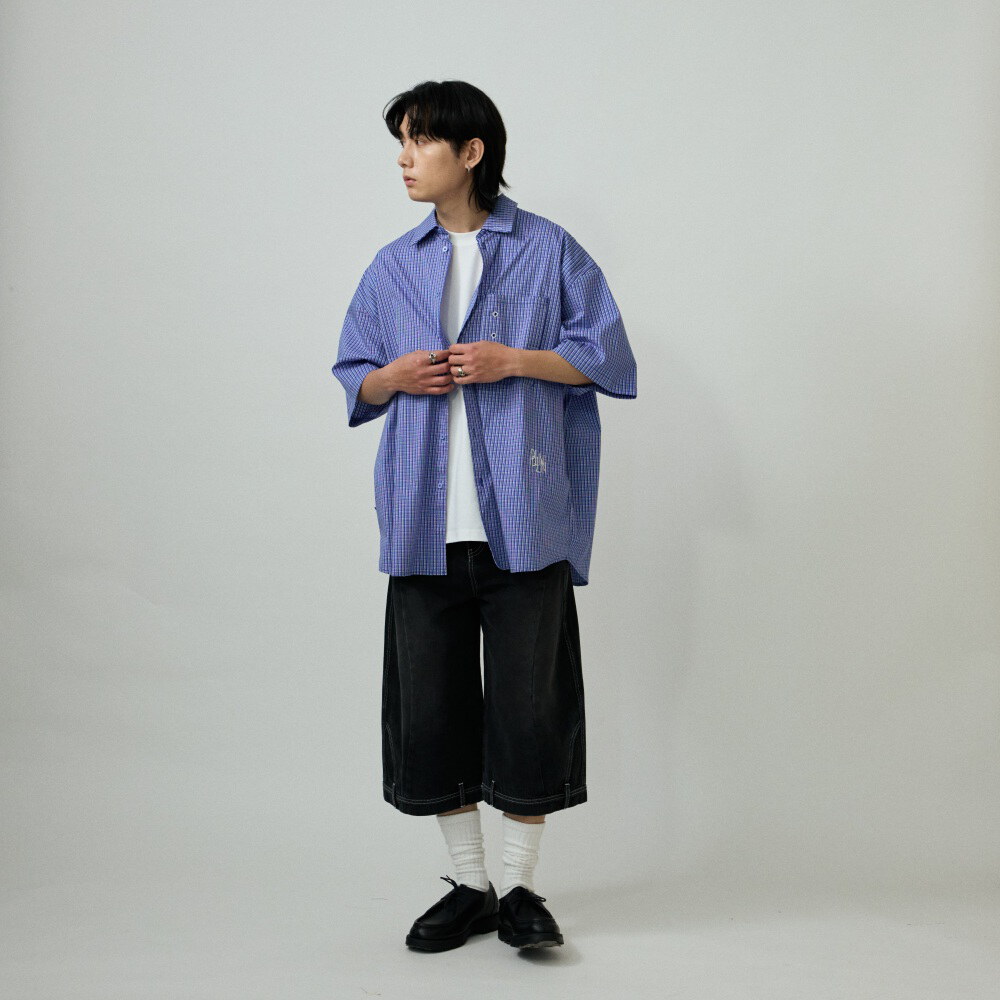 錯視拼接寬鬆牛仔短褲