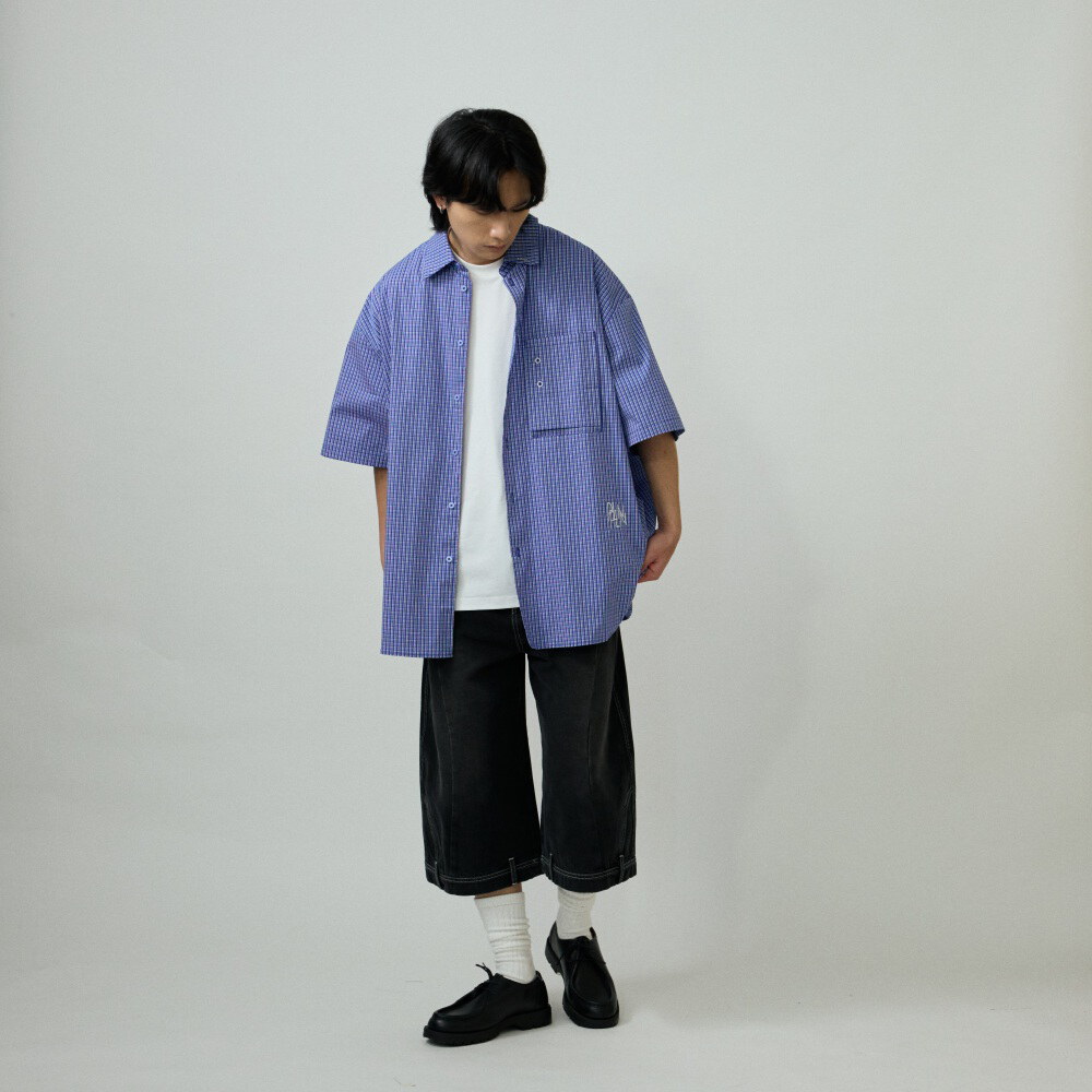 錯視拼接寬鬆牛仔短褲