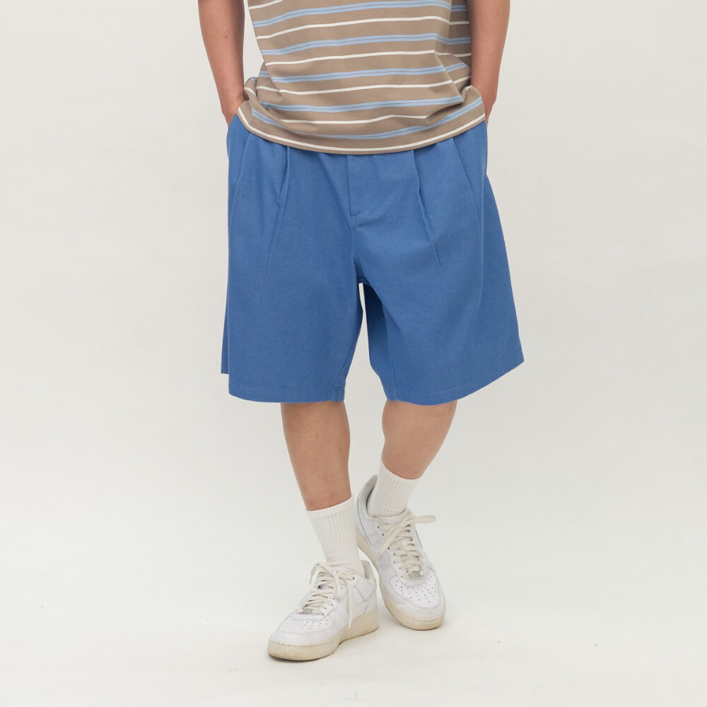 PLAIN刺繡打褶卡其短褲