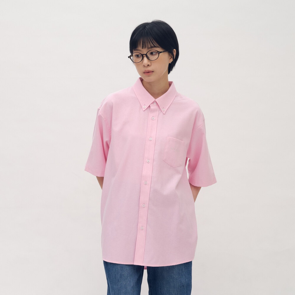 PLAIN刺繡素面口袋短袖襯衫