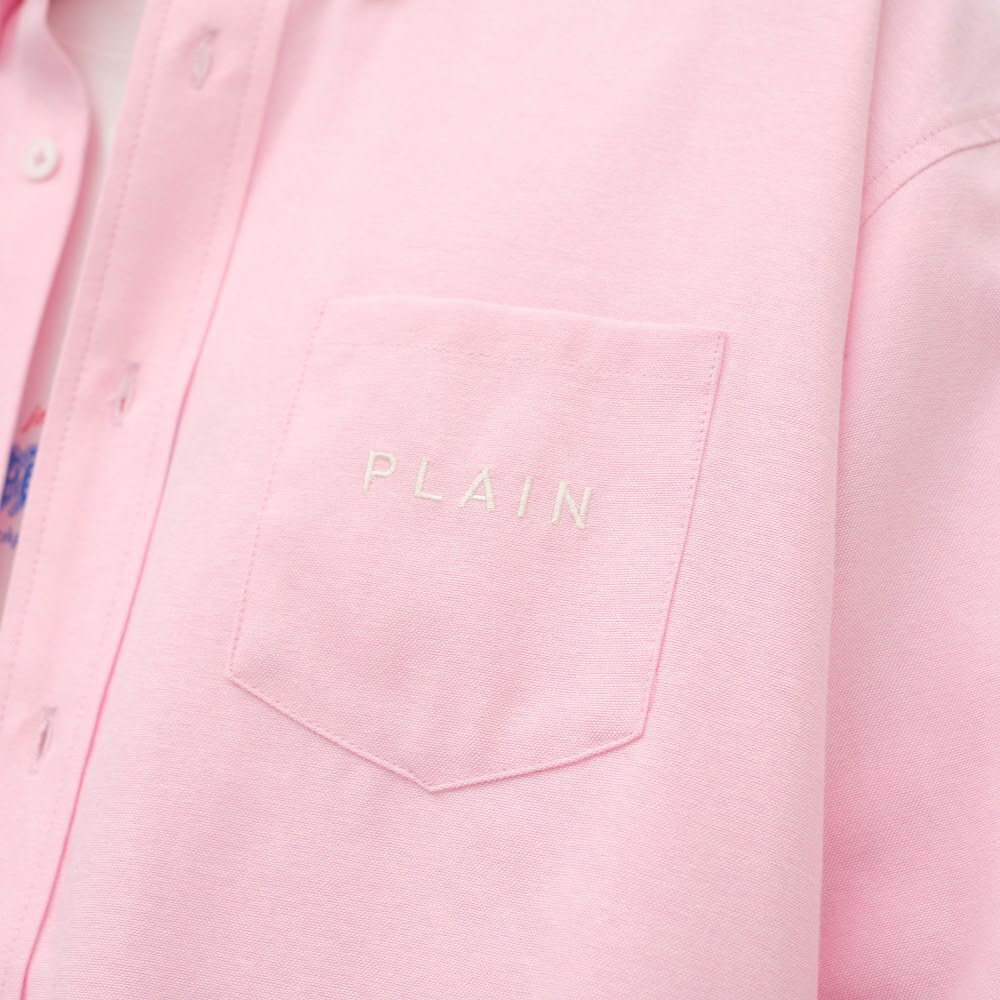 PLAIN刺繡素面口袋短袖襯衫