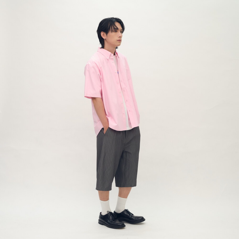 PLAIN刺繡素面口袋短袖襯衫