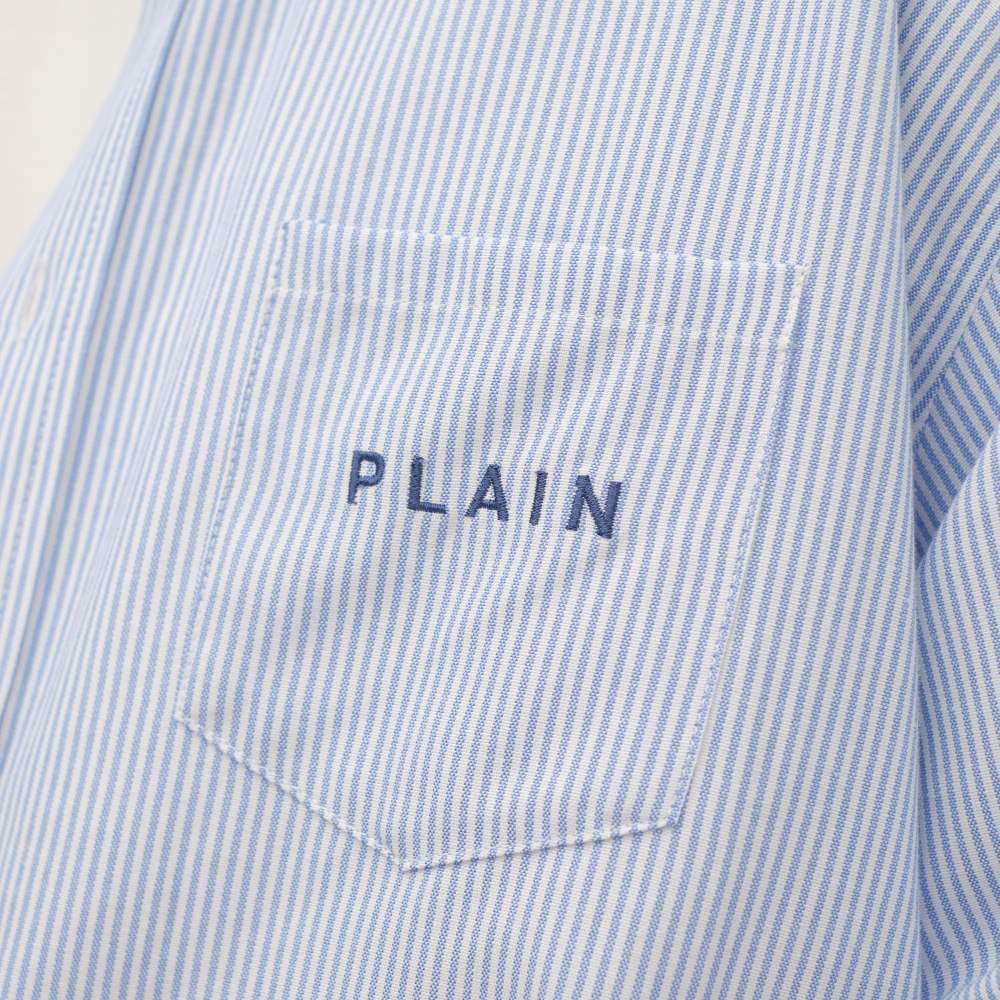 PLAIN刺繡條紋口袋短袖襯衫