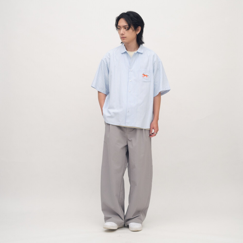 馬到成功條紋短袖襯衫