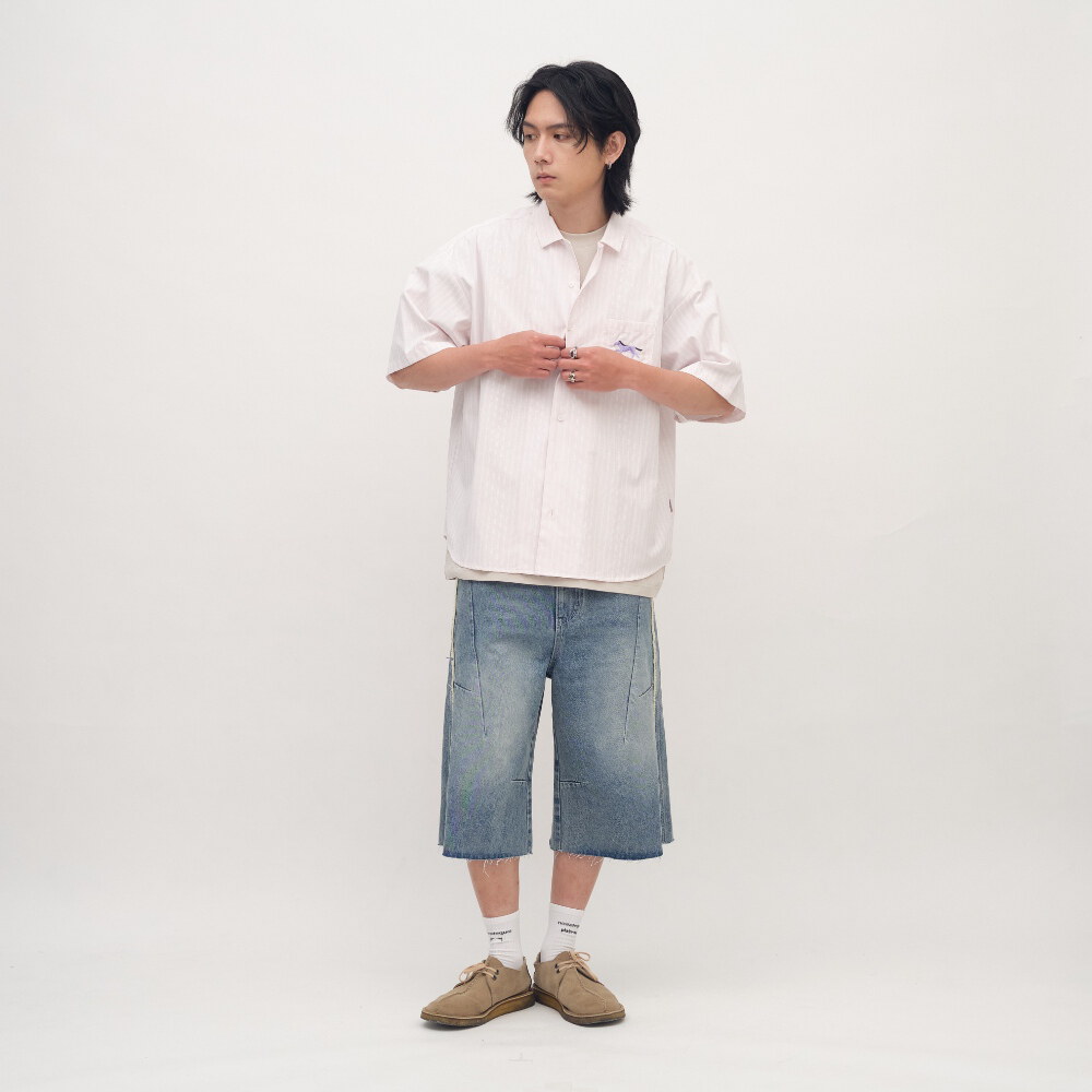馬到成功條紋短袖襯衫