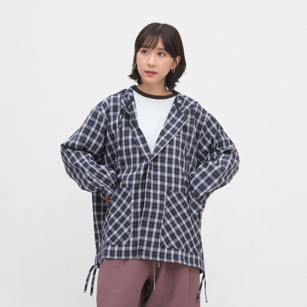PLAIN連帽開襟格紋襯衫