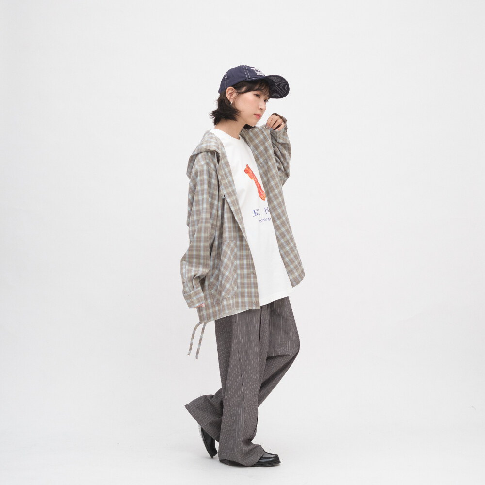 PLAIN連帽開襟格紋襯衫