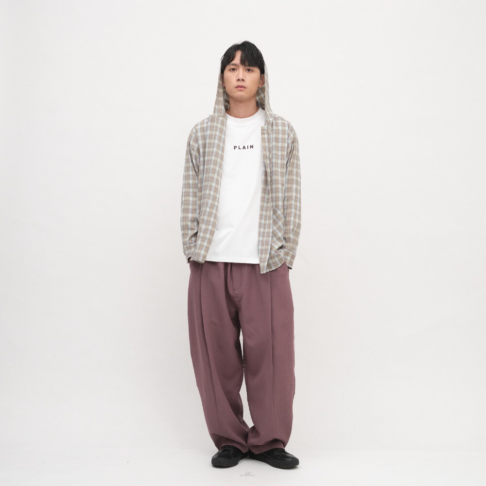 PLAIN連帽開襟格紋襯衫