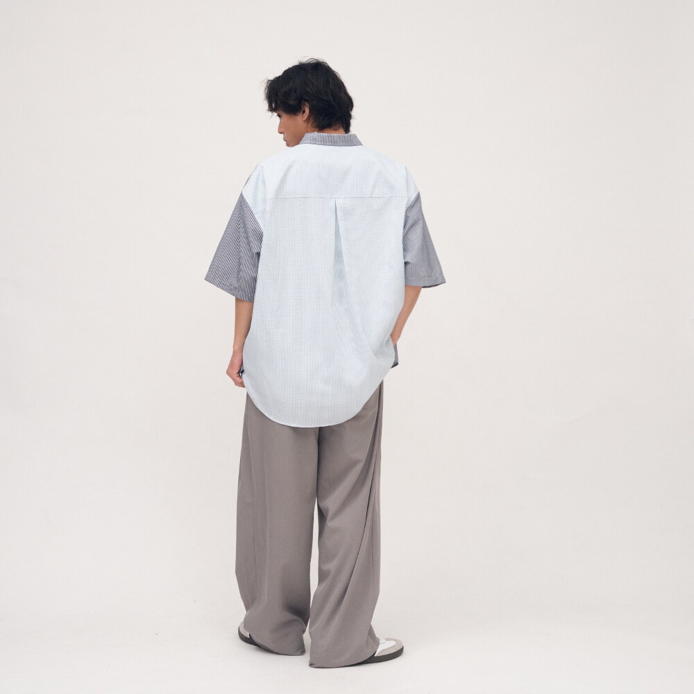 泡泡紗拼接條紋襯衫