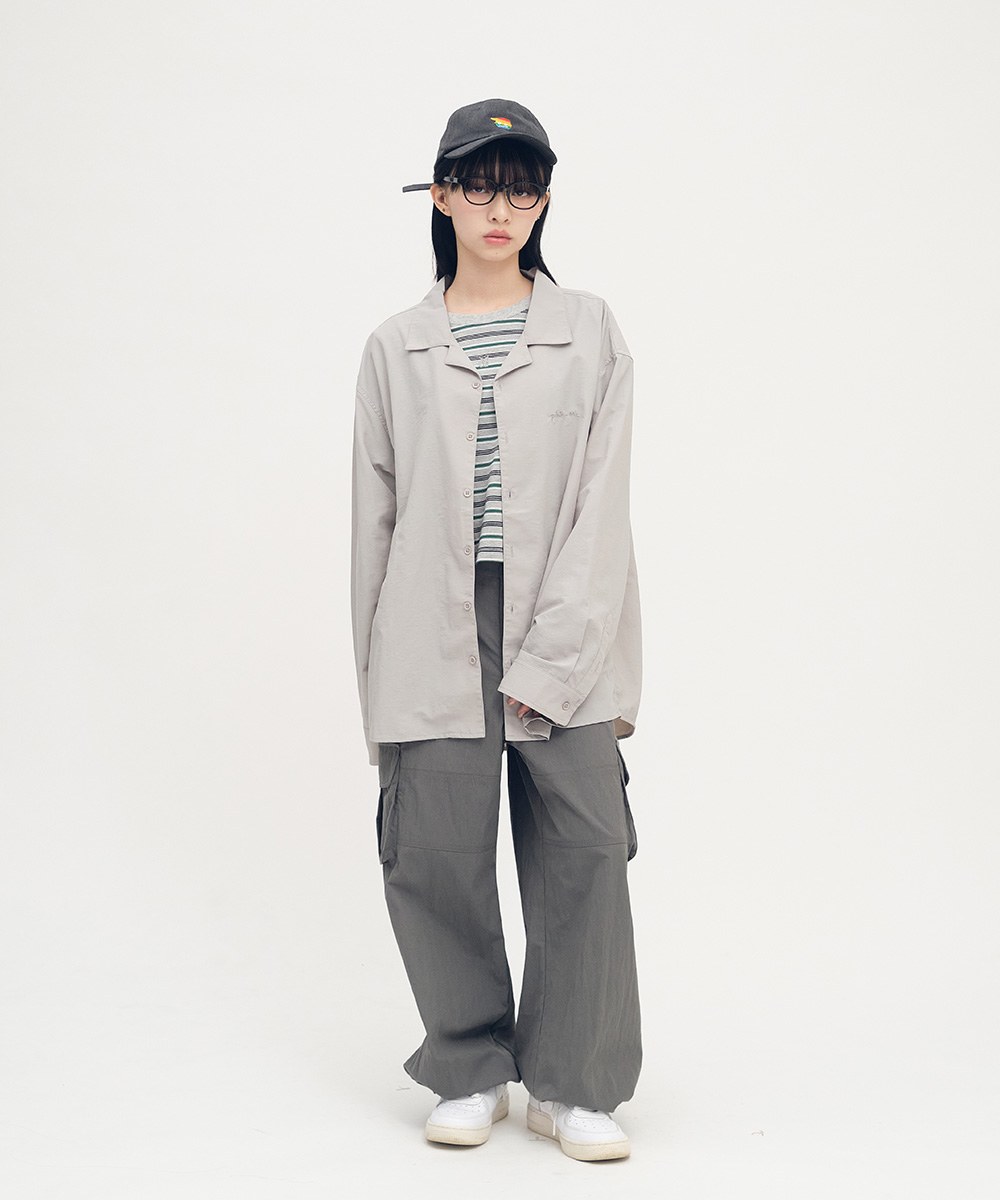 開領刺繡長袖襯衫