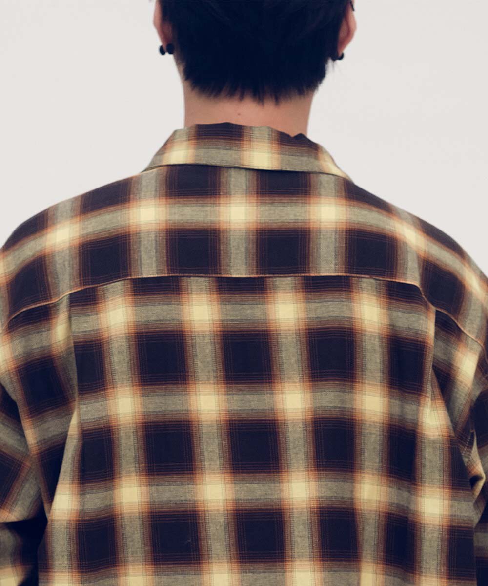 開領刺繡格紋長袖襯衫