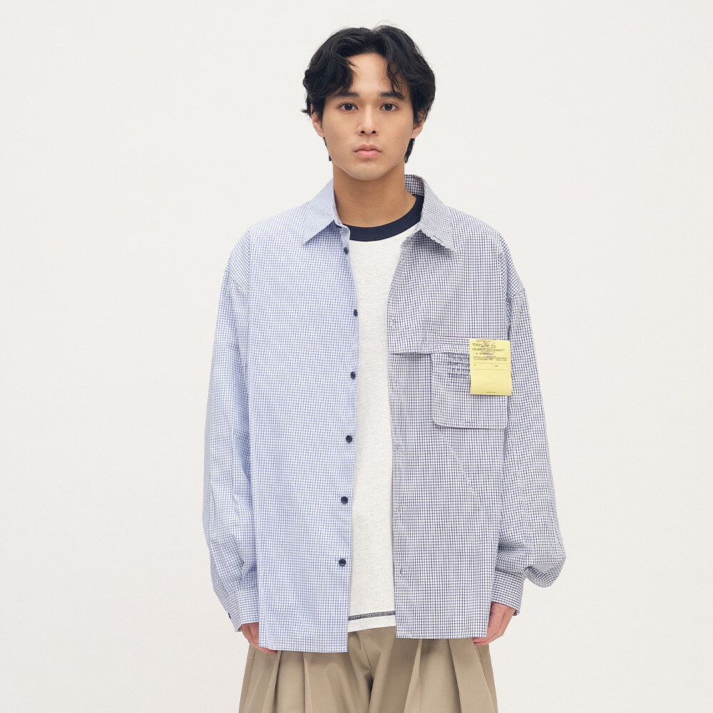 clip by clip 方格紙拼接襯衫