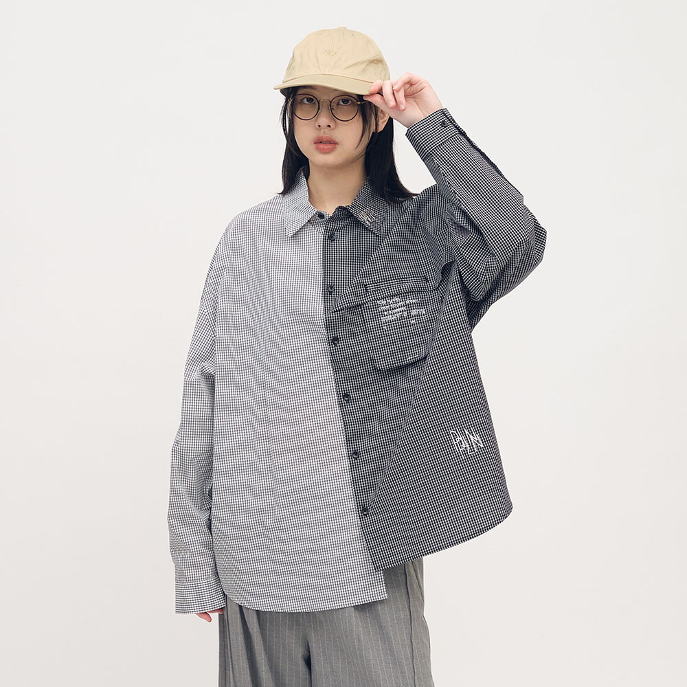 clip by clip 方格紙拼接襯衫