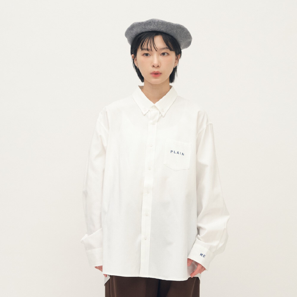 PLAIN刺繡經典素面牛津襯衫