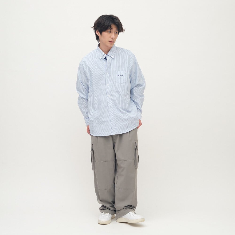 PLAIN刺繡經典條紋牛津襯衫