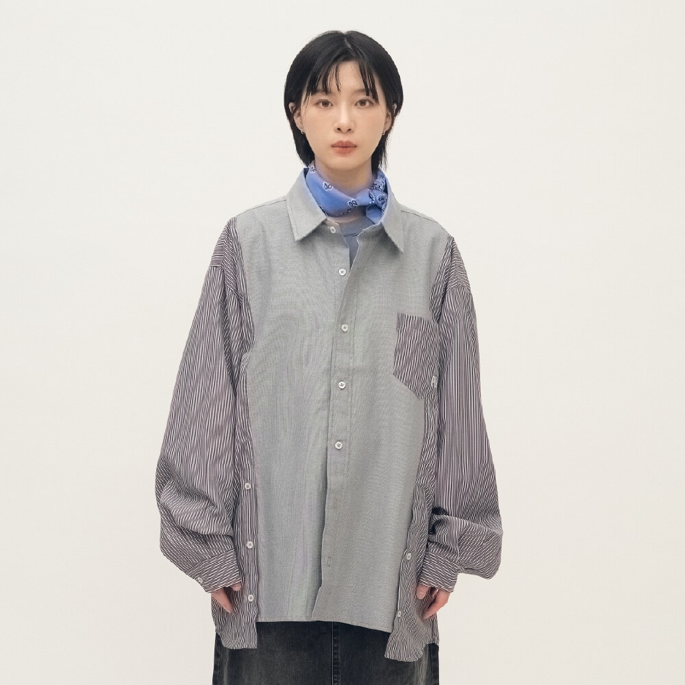 拼接開衩oversize襯衫