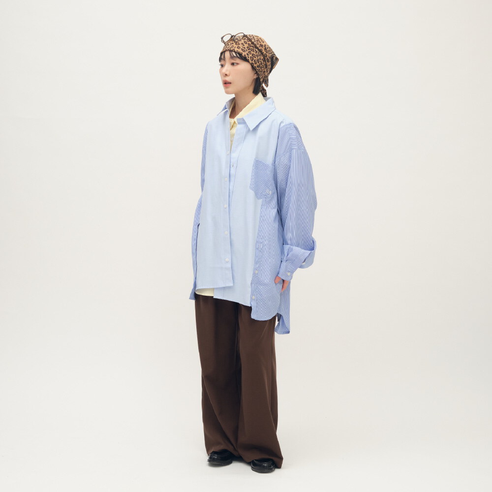 拼接開衩oversize襯衫