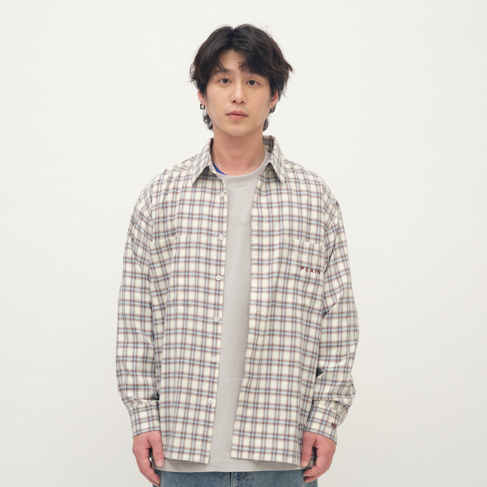 PLAIN刺繡格紋口袋襯衫