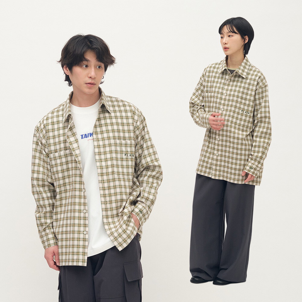 PLAIN刺繡格紋口袋襯衫