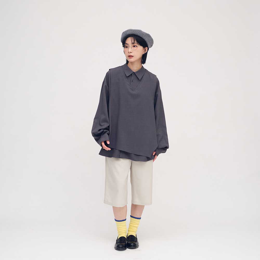 PLAIN刺繡背心襯衫搭配組