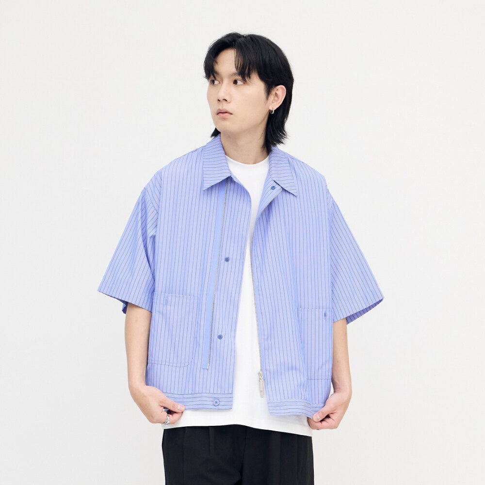 寬鬆條紋拉鍊襯衫