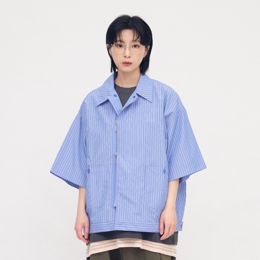 寬鬆條紋拉鍊襯衫