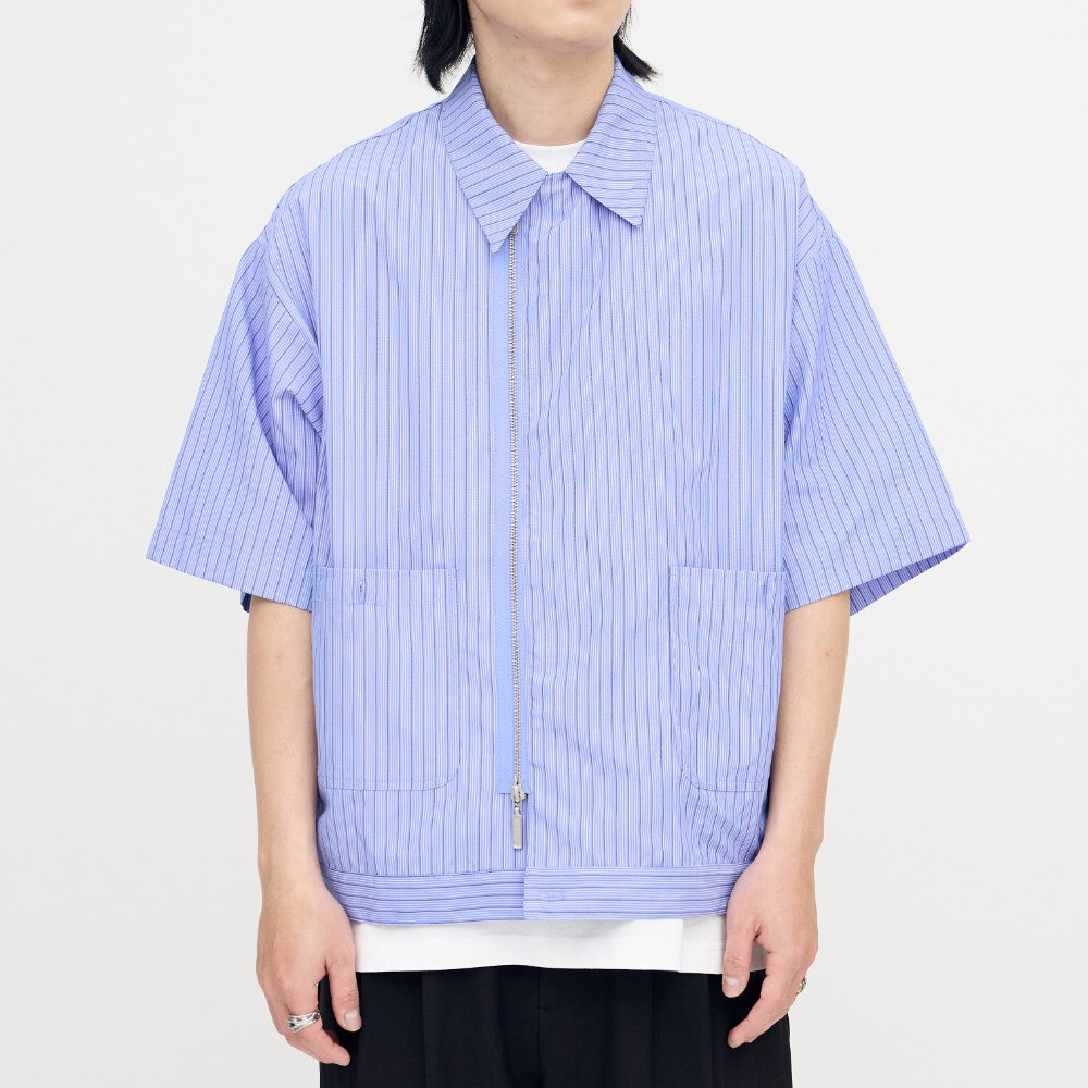 寬鬆條紋拉鍊襯衫