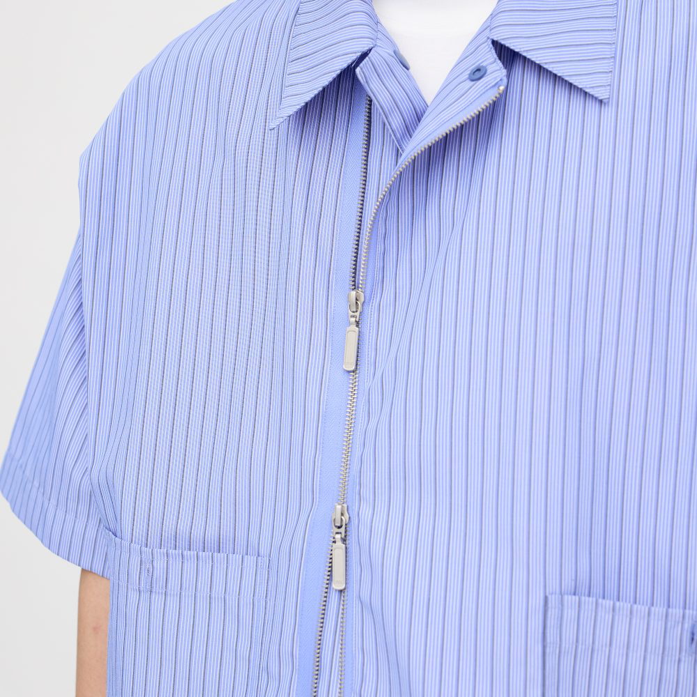 寬鬆條紋拉鍊襯衫