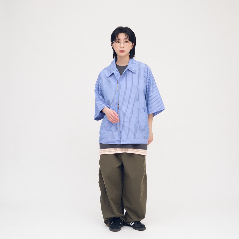 寬鬆條紋拉鍊襯衫