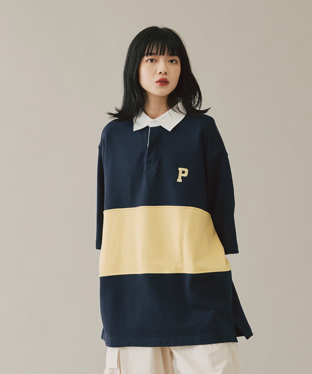 P Logo拼接橄欖球衫