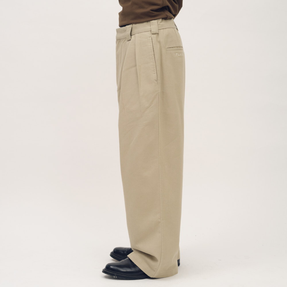 PLAIN刺繡經典直筒卡其褲