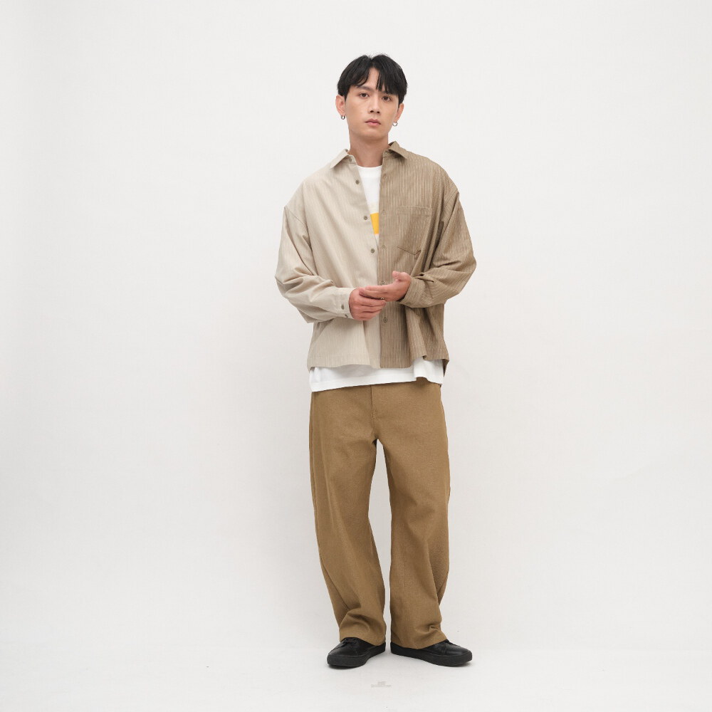 PLAIN修身闊腿卡其褲