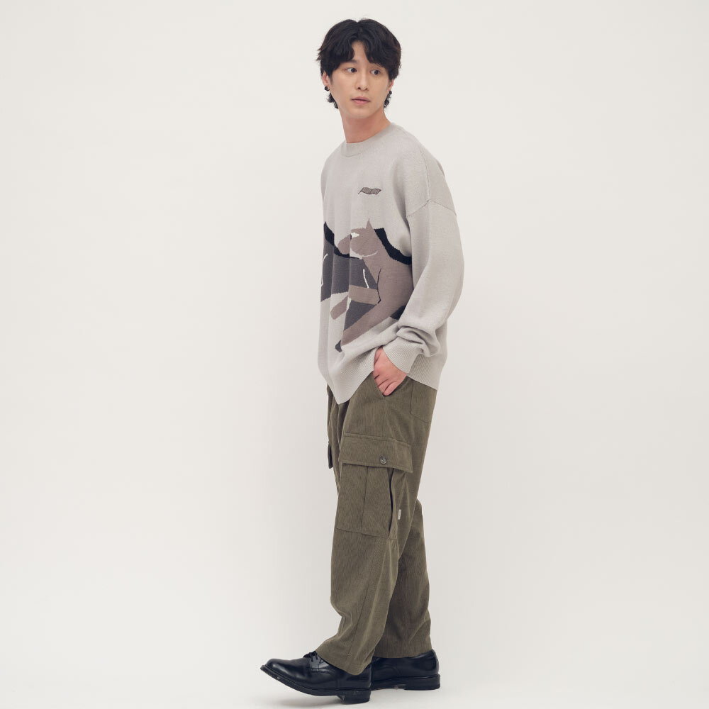 復古條絨口袋錐形長褲