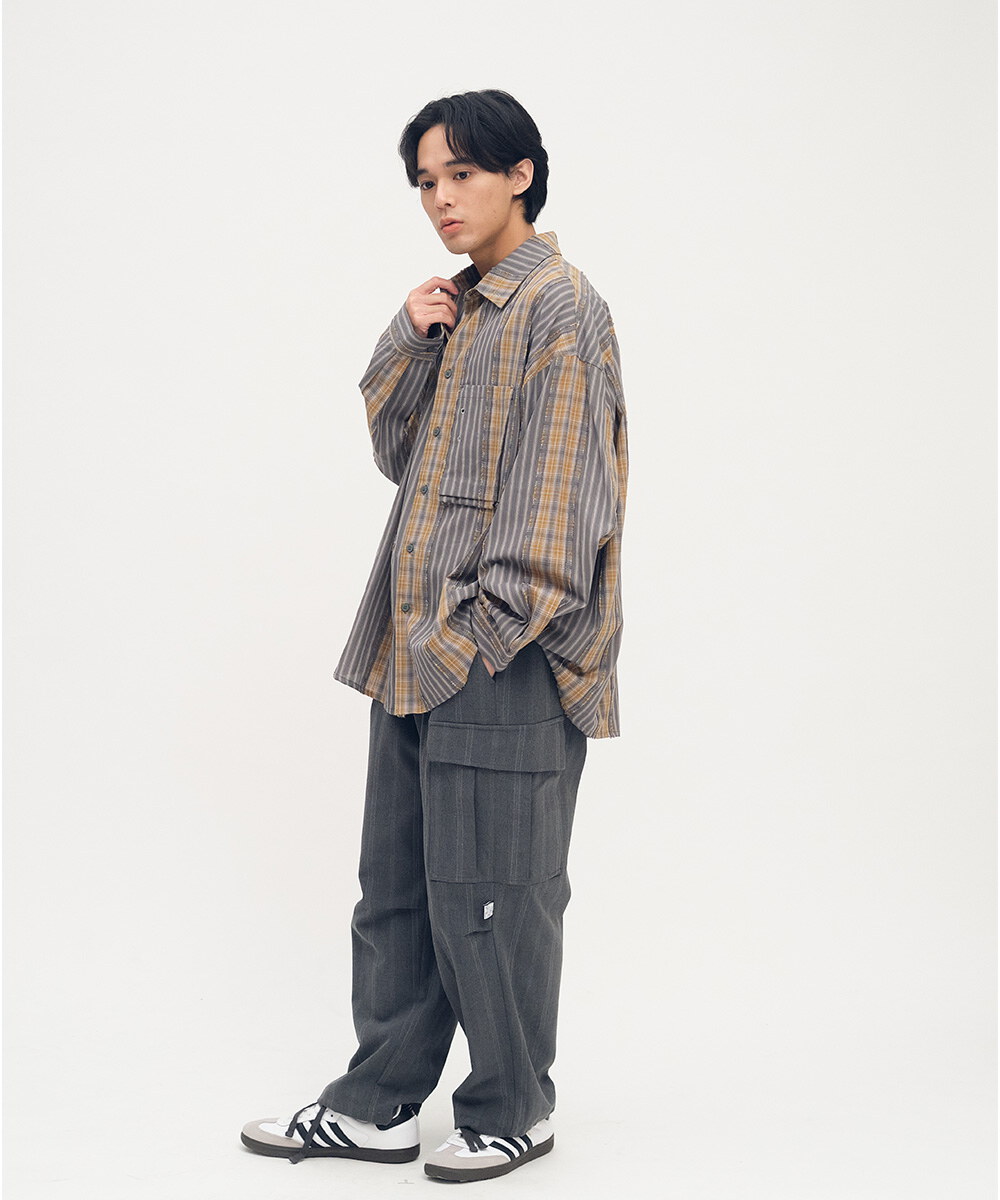 clip by clip 條紋西料口袋軍褲