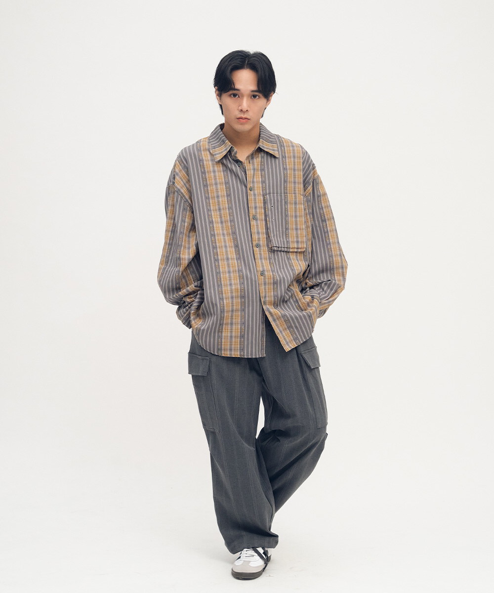 clip by clip 條紋西料口袋軍褲