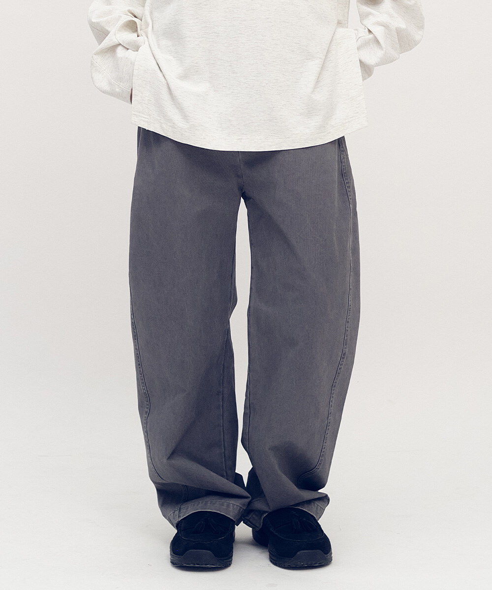 Timelly 弧線剪裁水洗繭形褲