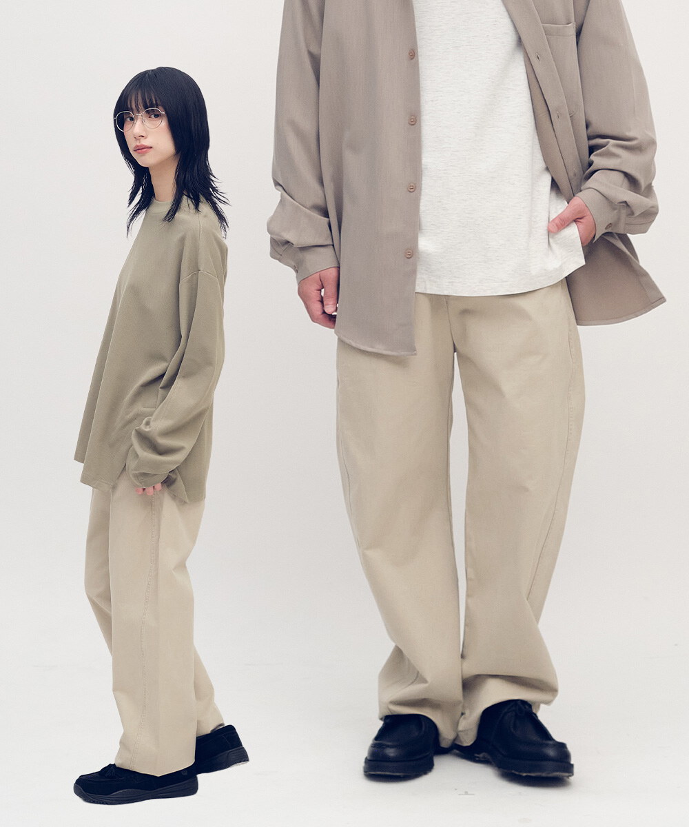 Timelly 弧線剪裁水洗繭形褲