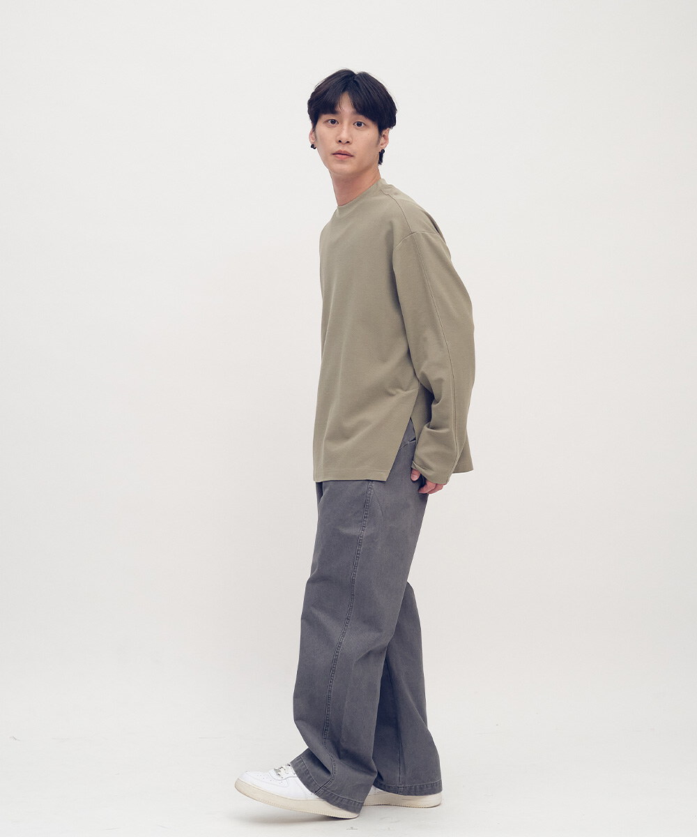 Timelly 弧線剪裁水洗繭形褲